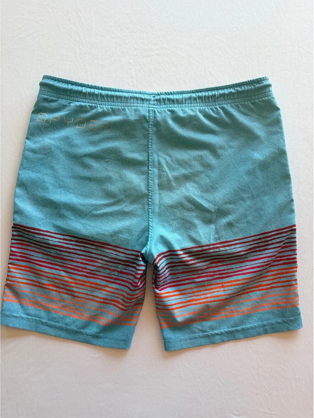 Spyder Boys Swim Trunks Size M 10/12 Blue Orange Striped Board Shorts